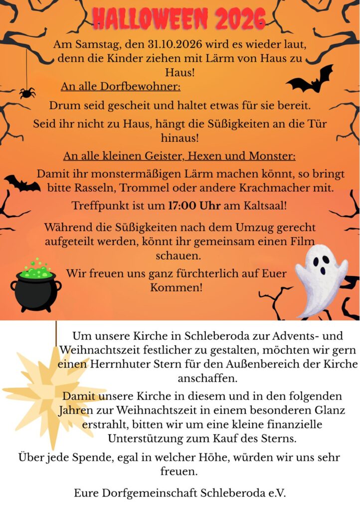 Einladung Kinder-Halloween am 31.10.2026 ab 17:00 Uhr